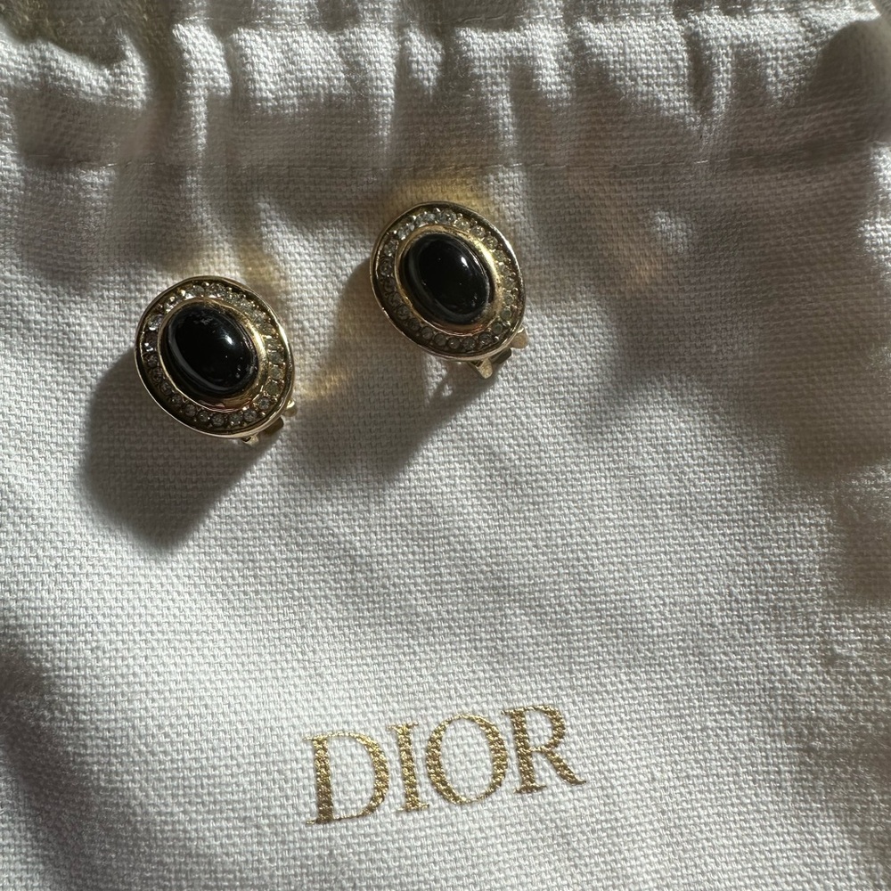 Dior Black and Gold Oval Earrings - Picture 2 of 8